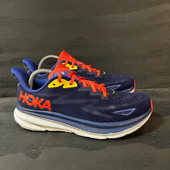 Hoka Clifton 9 Men’s Size 9.5 Blue Orange Running Walking Athletic Shoes 1127895 - Picture 1 of 8